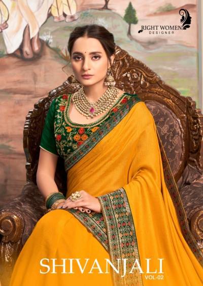 Shivanjali By Right Women Designer Embroidery Beautiful Saree Collection